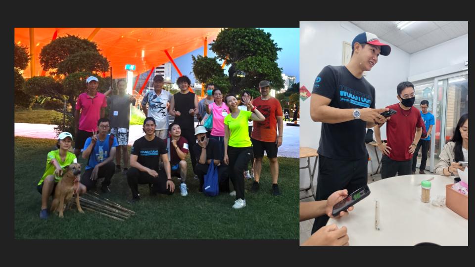 Attendees at the Fitness in the Park event, and a participant signing up on-site